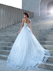 Ball Gown Sweetheart Lace Sleeveless Long Lace Wedding Dresses