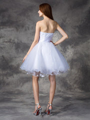 A-line/Princess Sweetheart Ruffles Sleeveless Short Organza Dresses