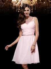 A-Line/Princess Scoop Beading Sleeveless Short Chiffon Dresses