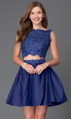 Two-Piece Lace-Bodice Short Party Dress