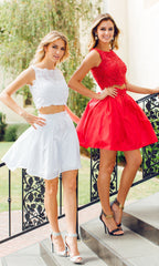 Two-Piece Lace-Bodice Short Party Dress