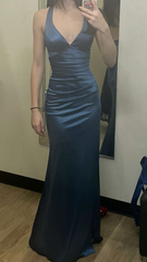 Green Satin Prom Dress Mermaid Formal Party Dresses
