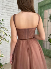 Simple sweetheart neck tulle prom dress, short bridesmaid dress