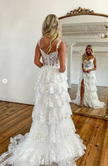 Tulle Sequin Long Prom dress with Sheer Corset Bodice and Ruffle Skirt