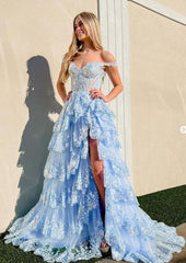 Tulle Sequin Long Prom dress with Sheer Corset Bodice and Ruffle Skirt