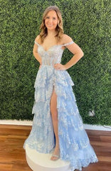 Tulle Sequin Long Prom dress with Sheer Corset Bodice and Ruffle Skirt