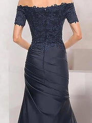 Mermaid Bride Mom Dress Wedding Guests Elegant Retro Off Shoulder V-neck Satin Lace Ruffles 2025