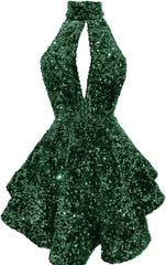 Halter -pailletten Homecoming -jurken Korte Sparkly Glitter Cutout Mini Backless Tight BodyCon Prom Cocktailjurken voor vrouwen