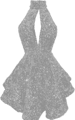 Halter -pailletten Homecoming -jurken Korte Sparkly Glitter Cutout Mini Backless Tight BodyCon Prom Cocktailjurken voor vrouwen