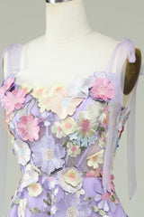 Purple A-Line Corset Purple Knee-Length Prom Dress With 3D Flowers
