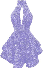 Halter -pailletten Homecoming -jurken Korte Sparkly Glitter Cutout Mini Backless Tight BodyCon Prom Cocktailjurken voor vrouwen