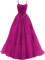 Lace Appliques prom -jurken voor dames Lange spaghetti -riem Baljurken TULLE Formele jurk voor feest