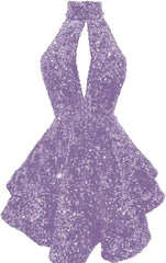 Halter -pailletten Homecoming -jurken Korte Sparkly Glitter Cutout Mini Backless Tight BodyCon Prom Cocktailjurken voor vrouwen