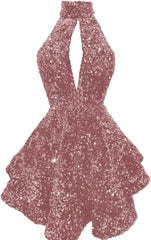 Halter -pailletten Homecoming -jurken Korte Sparkly Glitter Cutout Mini Backless Tight BodyCon Prom Cocktailjurken voor vrouwen