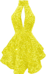 Halter -pailletten Homecoming -jurken Korte Sparkly Glitter Cutout Mini Backless Tight BodyCon Prom Cocktailjurken voor vrouwen