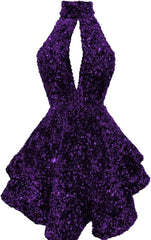Halter -pailletten Homecoming -jurken Korte Sparkly Glitter Cutout Mini Backless Tight BodyCon Prom Cocktailjurken voor vrouwen