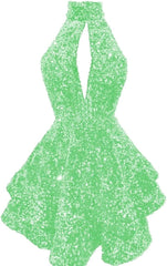 Halter -pailletten Homecoming -jurken Korte Sparkly Glitter Cutout Mini Backless Tight BodyCon Prom Cocktailjurken voor vrouwen
