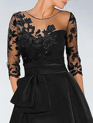 Aimishang A-Line Elegant Wedding Guest Dress Court Train Jewel Neck 3/4 Sleeve Evening Dress with Beading Slit Appliques Fall Wedding Guest Dress November