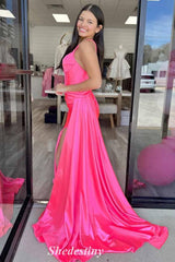 Plunging V-Neck Mermaid Fuchsia Prom Dress with Train