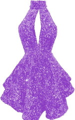 Halter -pailletten Homecoming -jurken Korte Sparkly Glitter Cutout Mini Backless Tight BodyCon Prom Cocktailjurken voor vrouwen