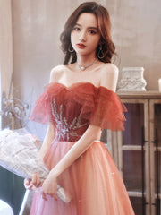 Burgundy tulle long prom dress, burgundy tulle formal dress