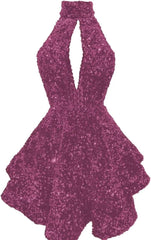 Halter -pailletten Homecoming -jurken Korte Sparkly Glitter Cutout Mini Backless Tight BodyCon Prom Cocktailjurken voor vrouwen