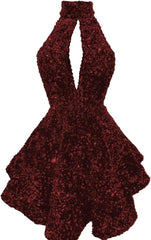 Halter -pailletten Homecoming -jurken Korte Sparkly Glitter Cutout Mini Backless Tight BodyCon Prom Cocktailjurken voor vrouwen