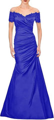 Mermaid Bride Mom Dress Wedding Guests Elegant Retro Off Shoulder V-neck Satin Lace Ruffles 2025