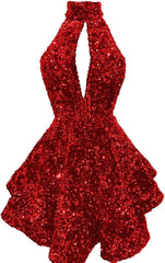 Halter -pailletten Homecoming -jurken Korte Sparkly Glitter Cutout Mini Backless Tight BodyCon Prom Cocktailjurken voor vrouwen