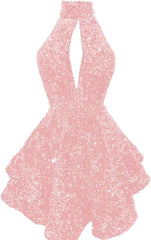 Halter -pailletten Homecoming -jurken Korte Sparkly Glitter Cutout Mini Backless Tight BodyCon Prom Cocktailjurken voor vrouwen