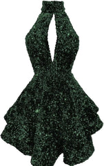 Halter -pailletten Homecoming -jurken Korte Sparkly Glitter Cutout Mini Backless Tight BodyCon Prom Cocktailjurken voor vrouwen