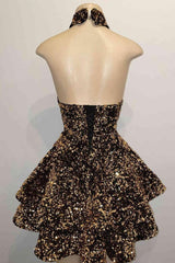 Halter -pailletten Homecoming -jurken Korte Sparkly Glitter Cutout Mini Backless Tight BodyCon Prom Cocktailjurken voor vrouwen