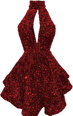 Halter -pailletten Homecoming -jurken Korte Sparkly Glitter Cutout Mini Backless Tight BodyCon Prom Cocktailjurken voor vrouwen