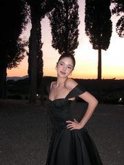Chic Black A-Line Evening Gown Straps Party Dress Tea Length Formal Dress HZ1024