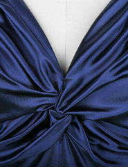 Blue Women's Vintage Sleeveless Ruffle V Neck Mermaid Hem Cocktail Prom Gowns Dresses