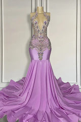 Lange lila mouwloze halter zeemeermin prom -jurk met kralen
