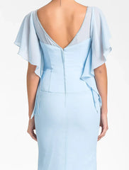 Mermaid / Trumpet Mother of the Bride Dress Vintage Inspired V Neck Floor Length Chiffon Short Sleeve with Beading Side Draping Crystal Brooch