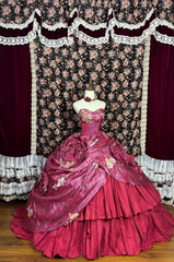 Elegant Burgundy Floral Satin Sweet 16 Quinceanera A-Line Strapless Sweetheart Evening Dress Long Ball Gown HZ1024