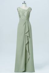 Sage Green Asymmetrical Embroidered Bridesmaid Dress