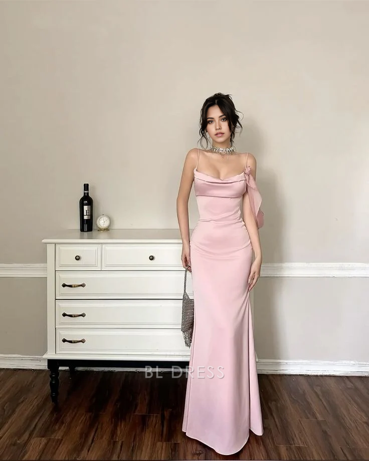 Mermaid Spaghetti Straps Pink Long formal dresses Bridesmaid Dresses evening gown Prom Dress