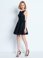 A-Line/Princess Scoop Lace Sleeveless Sash/Ribbon/Belt Short/Mini Dresses