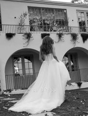 A Line Tulle Strapless White formal dresses Bridesmaid Dresses evening gown Prom Dress Wedding Dress