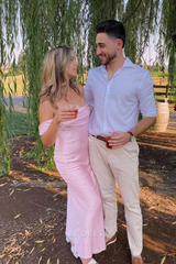 Sheath Off The Shoulder Pink formal dresses Bridesmaid Dresses evening gown Prom Dress