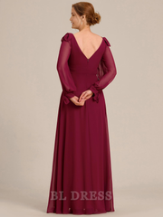Elegant Double V Neck Long Sleeve High Waist Split formal dresses Bridesmaid Dresses evening gown Prom Dress Mother of the Bride Dresses