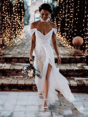 Off the Shoulder A-line Floor-Length Beach Wedding Dresses DTB139