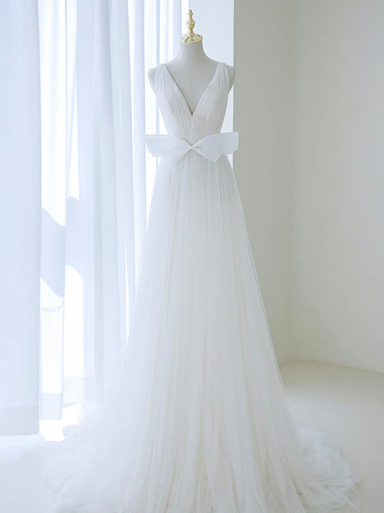 Blue A-Line Off Shoulder Tulle Flower Long Prom Dress, Blue Long Formal Dress