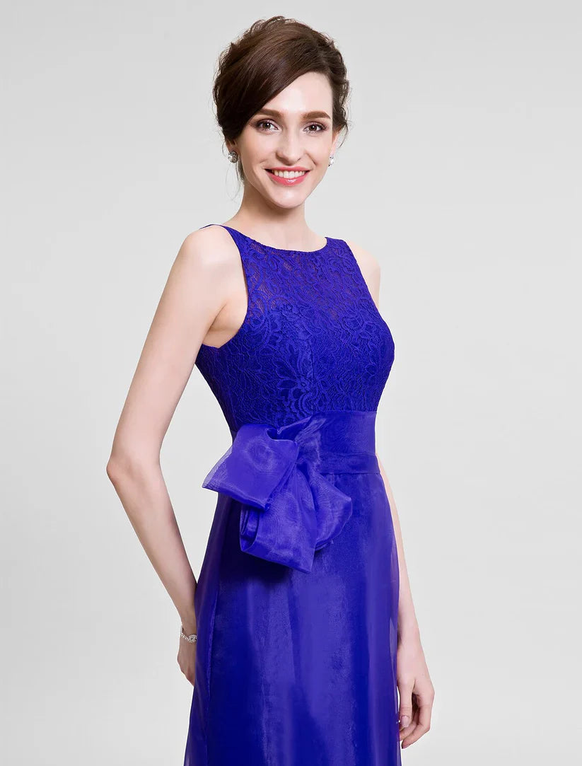Mermaid / Trumpet Mother of the Bride Dress Beautiful Back Bateau Neck Floor Length Organza Sleeveless No with Lace