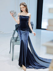 Unique Mermaid Velvet Long Prom Dresses, Velvet Formal Evening Dresses