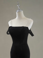 Mermaid Off Shoulder Velvet Sweep Train Black Prom Dress with Beads