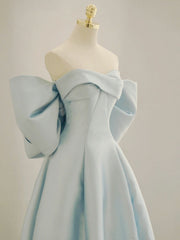 Blue A-Line Satin Long Prom Dresses, Blue Satin Evening Dresses